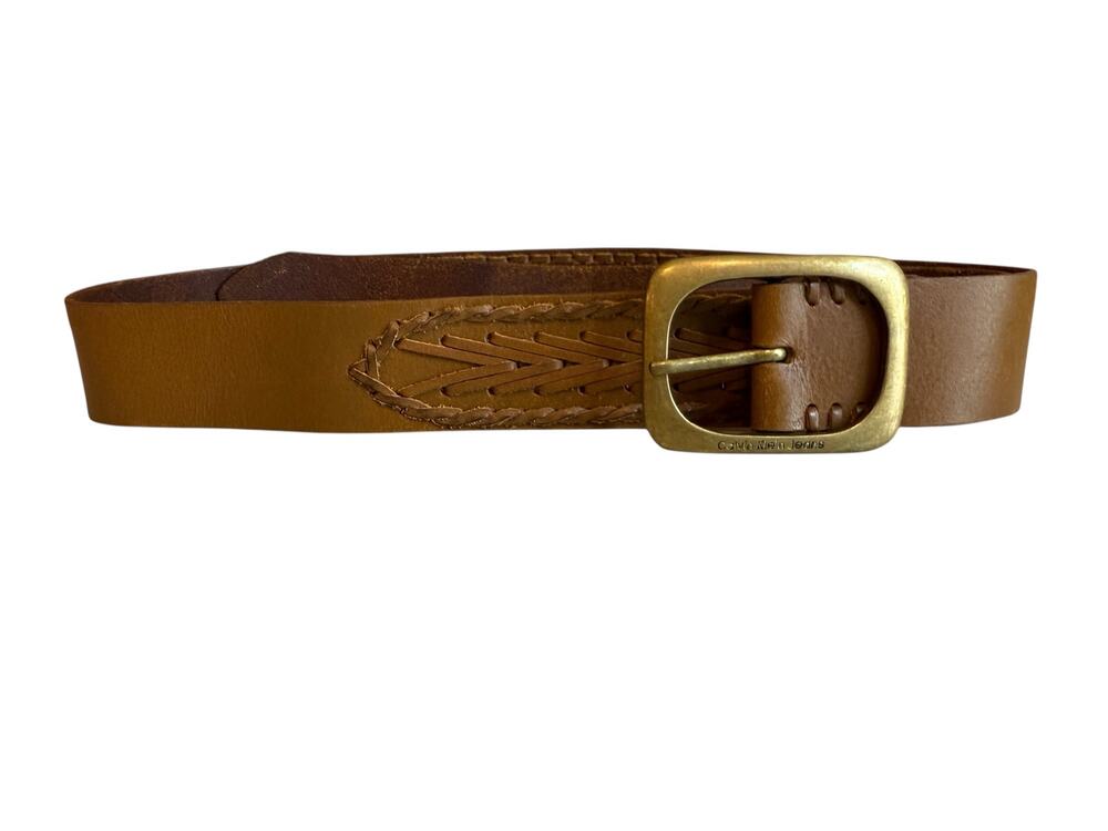 Vintage Calvin Klein Whipstitch Leather Belt Medium Brown XL